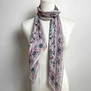 Vintage Oscar De La Renta Silk Scarf Skinny Designer Old Money Parisian Romantic